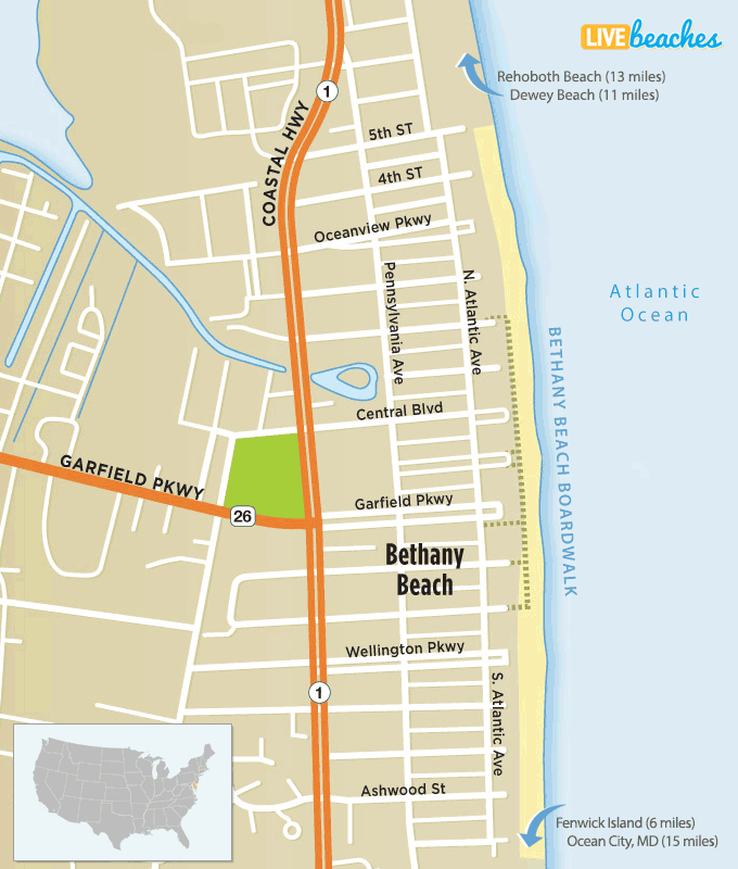 Map of Boardwalk Bethany Beach, Delaware