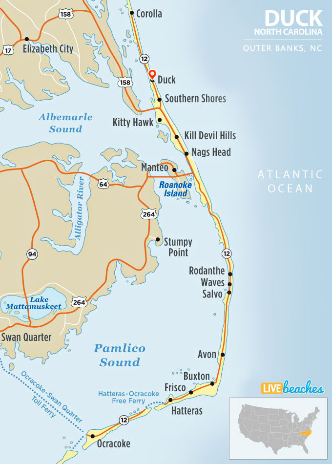 Map of Duck, North Carolina, Outer Banks - LiveBeaches.com