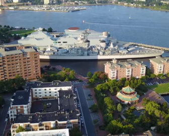 Flyover USS Wisconsin in Norfolk, VA