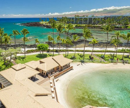 Live webcam Waiulua Bay and Kohala Mountain Lagoon Tower Hilton Waikoloa Village