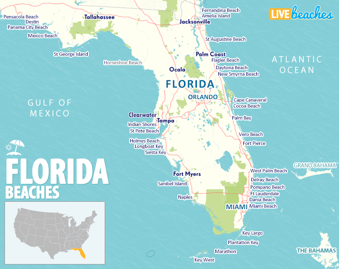 Map pf Florida Beaches - LiveBeaches.com