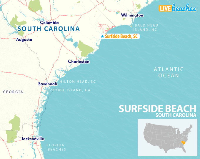 Map of Surfside Beach, South Carolina - LiveBeaches.com
