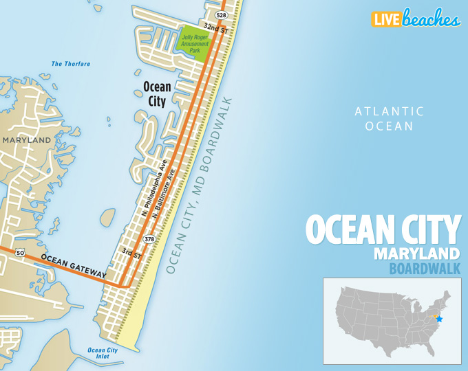 Ocean City, MD Boardwalk Map - LiveBeaches.com