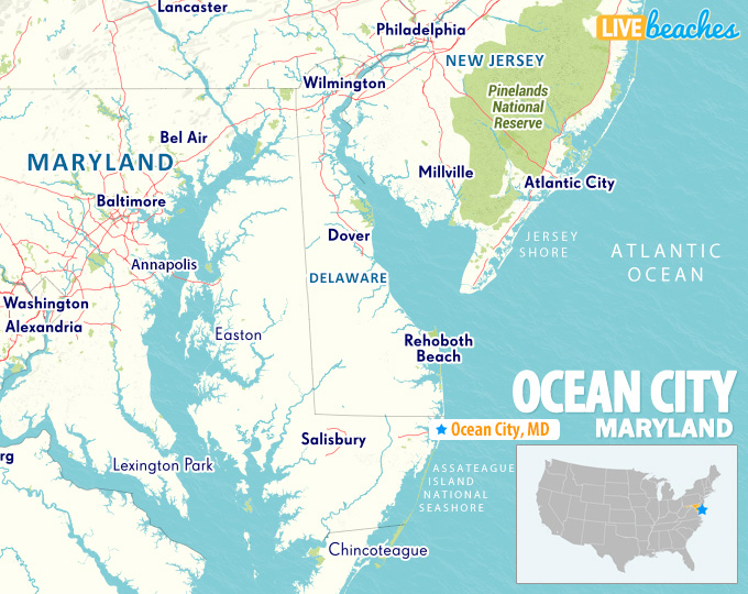 Ocean City Maryland State Map - LiveBeaches.com