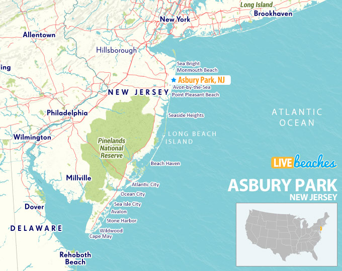 Asbury Park New Jersey Map - LiveBeaches.com