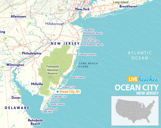 Ocean City New Jersey Map - LiveBeaches.com