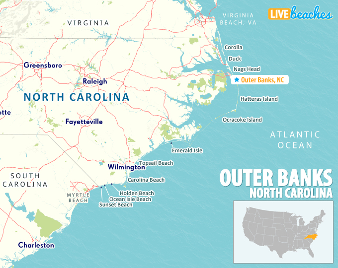 Outer Banks, NC Map - LiveBeaches.com