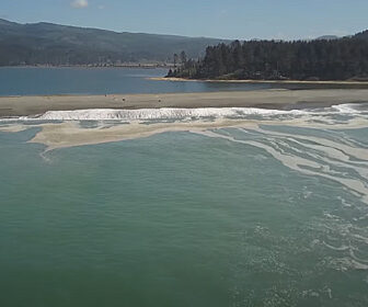 Flyover Big Lagoon, California, enjoy scenic views, aerial drone video