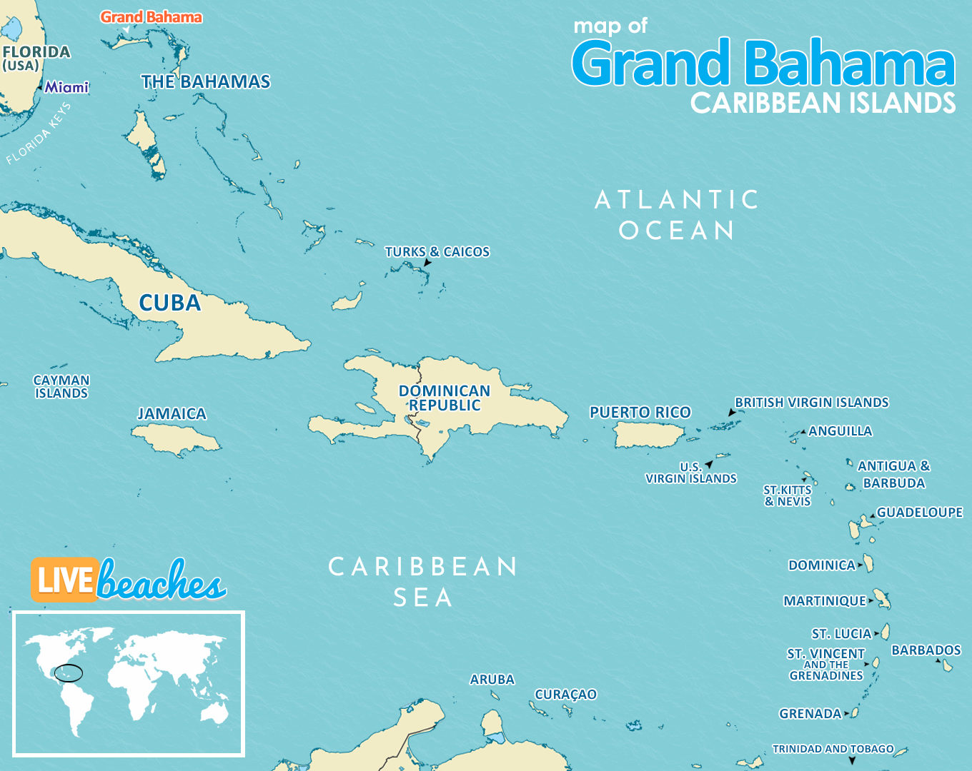 Map of Grand Bahamas, Visit Caribbean Islands - Live Beaches